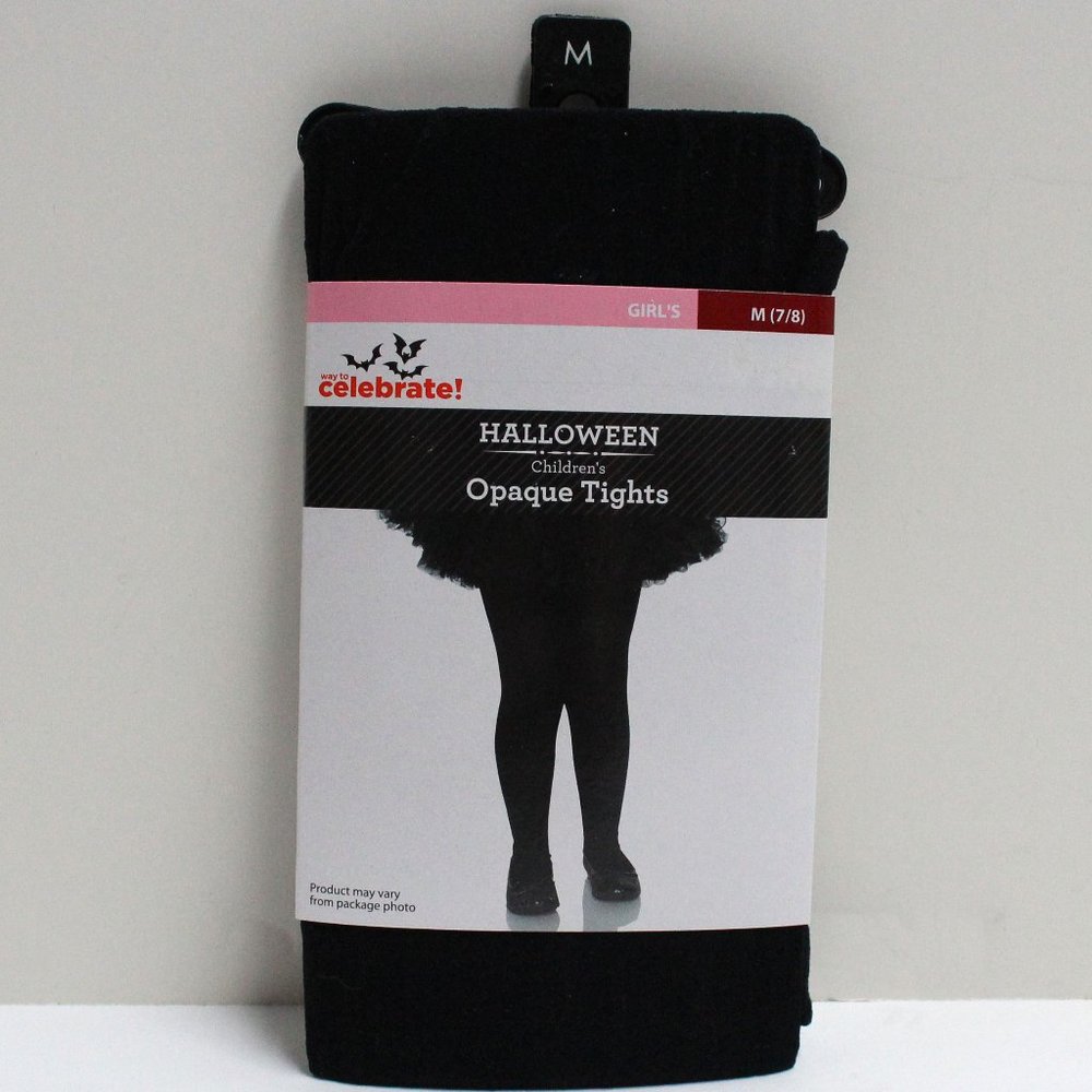 Girls NWT Black Way To Celebrate! Halloween Opaque Tights Size M (7-8)